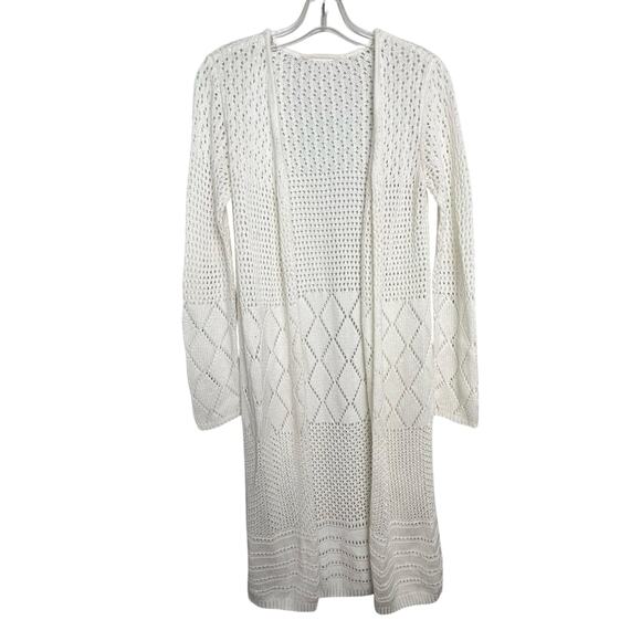 Naf Naf Paris Long Crochet Cardigan Cream Sweater Duster XS/S NWOT - Picture 3 of 6